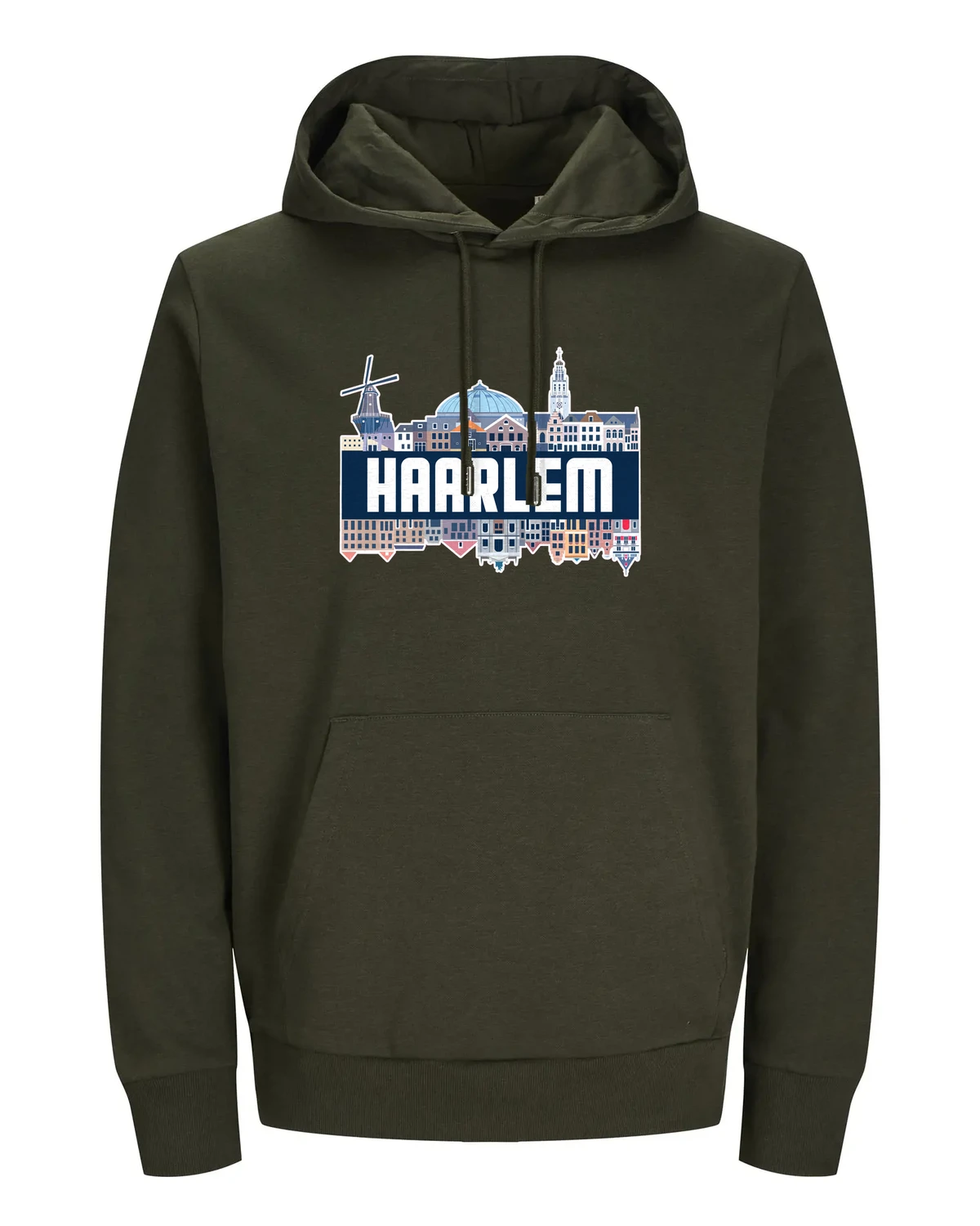 Haarlem hoodie in donker groen – voorkant